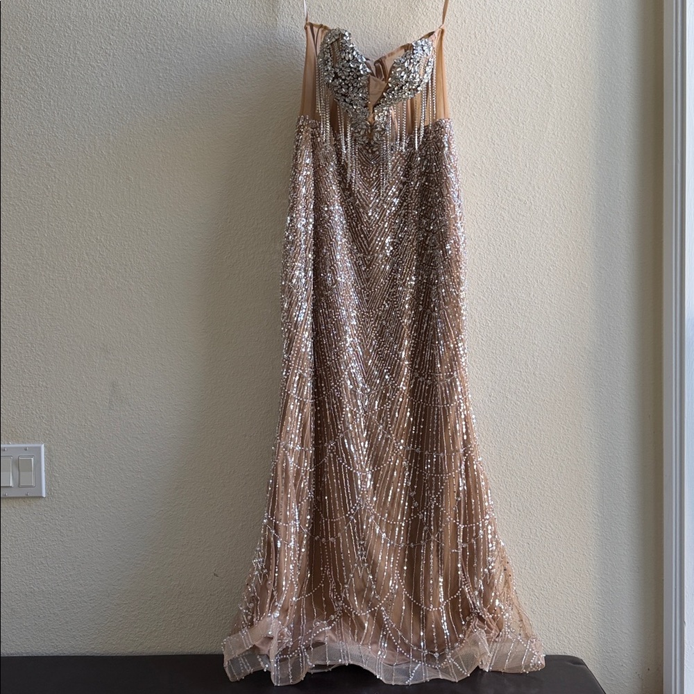 Elegant Sequin Strapless Evening Gown Size M